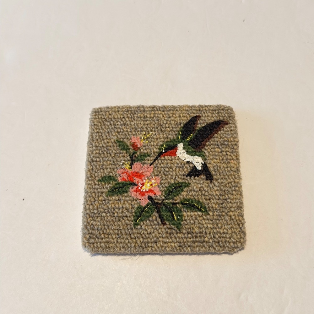 Hummingbird Carpet Coasters Set of 8 Floral Tan Square 4x4 Cottagecore Chic - Picture 7 of 8